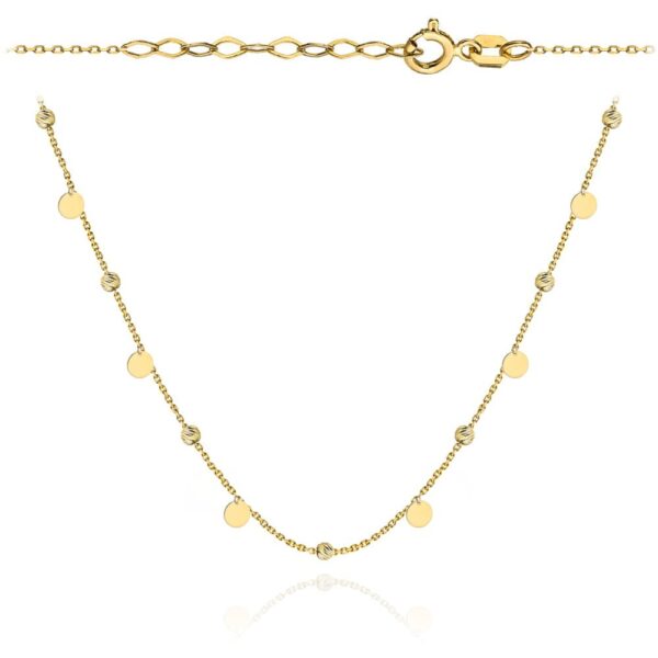 Naszyjnik złoty pełne kółka i diamentowane kulki 47+3 cm - obrazek 2