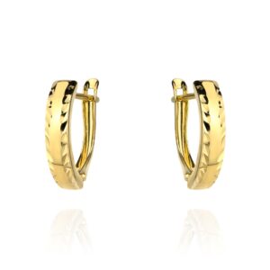 Kolczyki złote diamentowane na obu brzegach szer. 4 mm