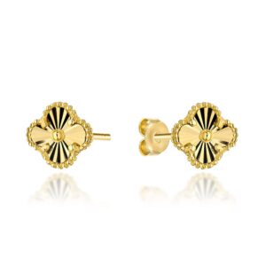 Kolczyki złote diamentowane koniczynki 10 mm